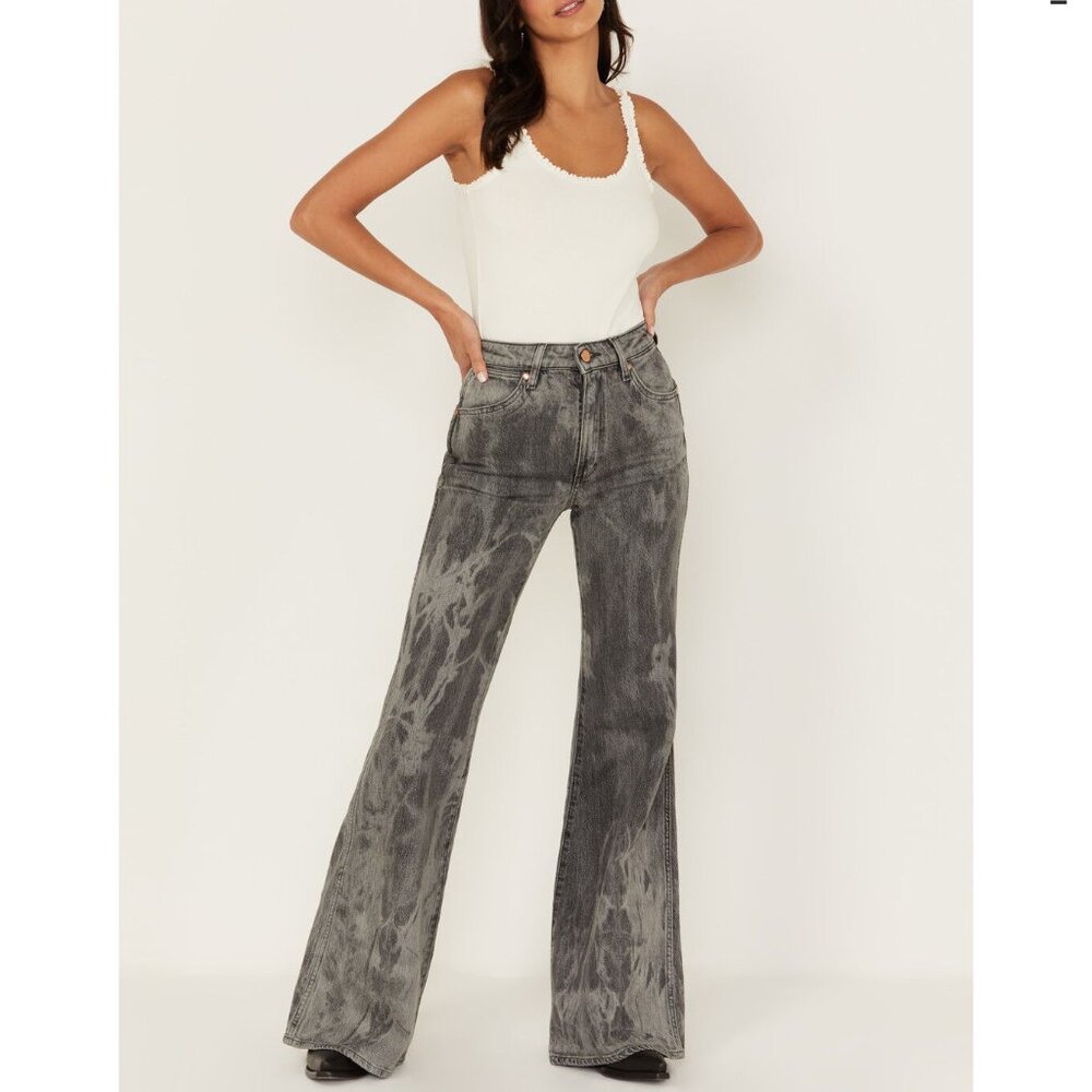 Wrangler Wanderer 622 Laser Acid Wash High Rise Flare Jeans